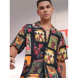 HIGHLANDER Marvel Men Muicolor Deadpool Printed Cuban Collar Viscose Relaxed Shirt-picture-26