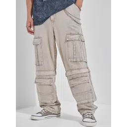 HIGHLANDER Men Baggy Mid-Rise Cotton Cargos Jeans-image-6