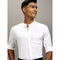 HIGHLANDER Men Band Collar Textured Cotton Casual Shirt-picture-30