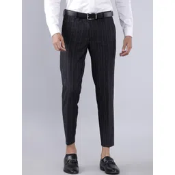 HIGHLANDER Men Black Checked Slim Fit Formal Trousers-picture-29