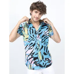 HIGHLANDER Men Blue & Black Slim Fit Printed Cotton Casual Shirt-picture-31