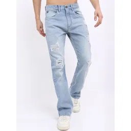 HIGHLANDER Men Blue Bootcut Mildly Distressed Light Fade Cotton Stretchable Jeans-picture-27