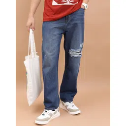HIGHLANDER Men Blue Relaxed Fit Highly Distressed Light Fade Cotton Jeans-picture-39
