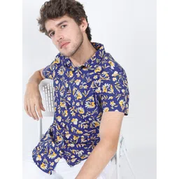 HIGHLANDER Men Blue Slim Fit Floral Printed Cotton Casual Shirt-picture-38