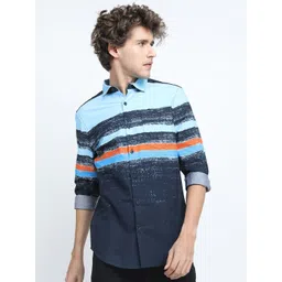 HIGHLANDER Men Blue Slim Fit Printed Casual Cotton Shirt-picture-29