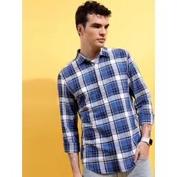HIGHLANDER Men Blue Slim Fit Tartan Checked Casual Shirt-picture-23