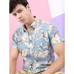 HIGHLANDER Men Blue Slim Fit Tropical Cotton Printed Casual Shirt-picture-30