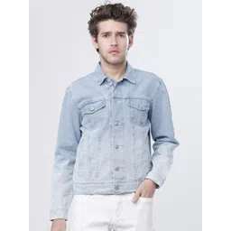 HIGHLANDER Men Blue Solid Denim Jacket-picture-15