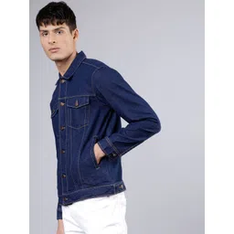 HIGHLANDER Men Blue Solid Lightweight Denim Jacket image 2