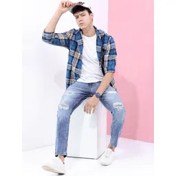 HIGHLANDER Men Blue Tapered Fit Mildly Distressed Heavy Fade Stretchable Jeans-picture-28