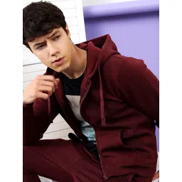 HIGHLANDER Men Burgundy Hooded Solid Sweatshirt-picture-33