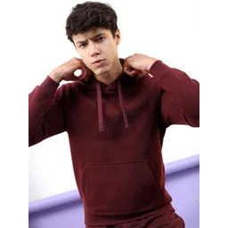 HIGHLANDER Men Burgundy Hooded Solid Sweatshirt-picture-13