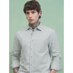 HIGHLANDER Men Comfort Fit Spread Collar Textured Cotton Casual Shirt-picture-10