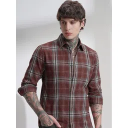 HIGHLANDER Men Comfort Fit Tartan Checked Spread Collar Casual Shirt-picture-37