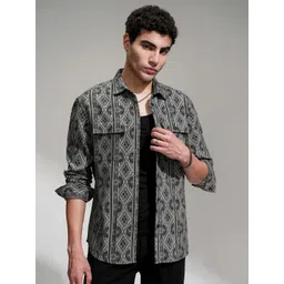 HIGHLANDER Men Comfort Printed Cutaway Collar Relaxed Fit Cotton Casual Shirt-image-37