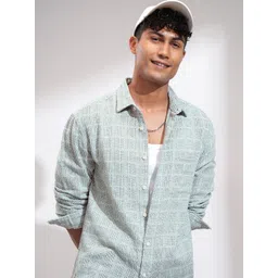 HIGHLANDER Men Comfort Relaxed Fit Spread Collar Textured Cotton Casual Shirt-picture-24