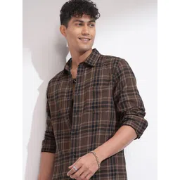 HIGHLANDER Men Comfort Slim Fit Opaque Checked Casual Shirt-picture-33