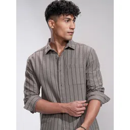 HIGHLANDER Men Comfort Slim Fit Opaque Striped Casual Shirt-picture-34