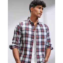 HIGHLANDER Men Comfort Slim Fit Spread Collar Checked Cotton Casual Shirt-picture-11