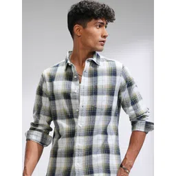 HIGHLANDER Men Comfort Slim Fit Spread Collar Tartan Checked Cotton Casual Shirt-picture-37