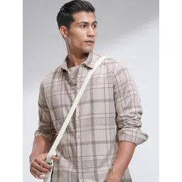 HIGHLANDER Men Comfort Slim Fit Spread Collar Tartan Checked Cotton Casual Shirt-picture-39