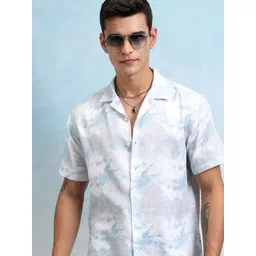 HIGHLANDER Men Cuban Collar Abstract Printed Cotton Relaxed Fit Casual Shirt-picture-35
