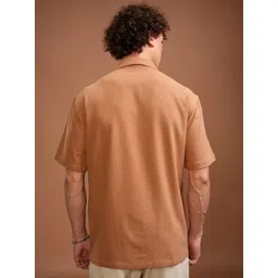 HIGHLANDER Men Cuban Collar Solid Cotton Relaxed Fit Casual Shirt image 2