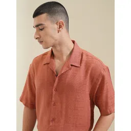 HIGHLANDER Men Cuban Collar Solid Self Design Cotton Oversized Casual Shirt-picture-40