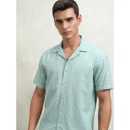 HIGHLANDER Men Cuban Collar Textured Cotton Relaxed Fit Casual Shirt-picture-12