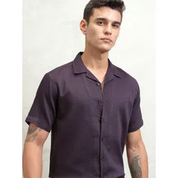 HIGHLANDER Men Cuban Collar Textured Cotton Relaxed Fit Casual Shirt-picture-17