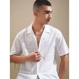 HIGHLANDER Men Cuban Collar Textured Cotton Relaxed Fit Casual Shirt-picture-14