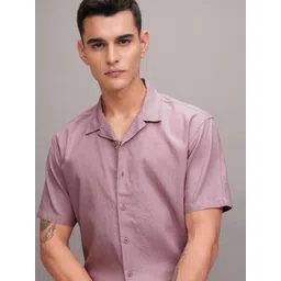 HIGHLANDER Men Cuban Collar Textured Cotton Relaxed Fit Casual Shirt-picture-16