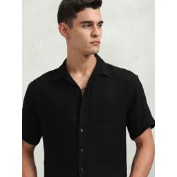 HIGHLANDER Men Cuban Collar Textured Cotton Relaxed Fit Casual Shirt-picture-10