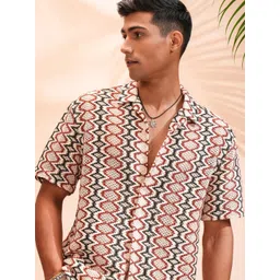 HIGHLANDER Men Cuban Collar Textured Cotton Relaxed Fit Casual Shirt-picture-11