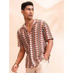 HIGHLANDER Men Cuban Collar Textured Cotton Relaxed Fit Casual Shirt-picture-15