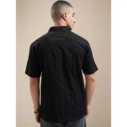 HIGHLANDER Men Cuban Collar Textured Cotton Relaxed Fit Casual Shirt image 5