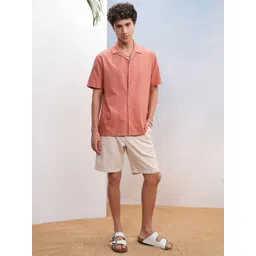 HIGHLANDER Men Cuban Collar Textured Solid Cotton Relaxed Fit Casual Shirt-picture-21