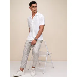 HIGHLANDER Men Cuban Collar Textured Solid Cotton Relaxed Fit Casual Shirt-picture-25