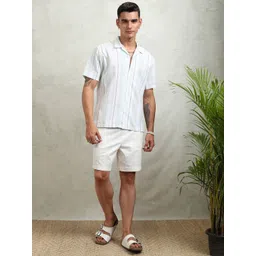 HIGHLANDER Men Cuban Collar Vertical Striped Cotton Relaxed Fit Casual Shirt-picture-18