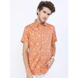 HIGHLANDER Men Cutaway Collar Floral Printed Cotton Slim Fit Casual Shirt-picture-25