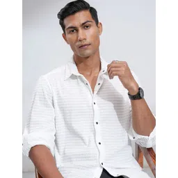 HIGHLANDER Men Cutaway Collar Textured Casual Shirt-picture-30