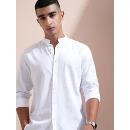 HIGHLANDER Men Mandarin Collar Textured Cotton Casual Shirt-picture-15