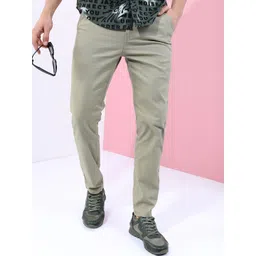 HIGHLANDER Men Olive Green Slim Fit Chinos Trousers-picture-39