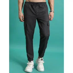 HIGHLANDER Men Regular Fit Plain Cargo Style Jogger Trousers-picture-14