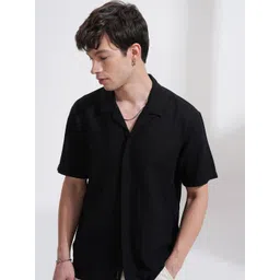 HIGHLANDER Men Relaxed Fit Cuban Collar Textured Cotton Casual Shirt-picture-33