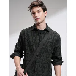 HIGHLANDER Men Relaxed Fit Spread Collar Abstract Printed Cotton Casual Shirt-picture-31