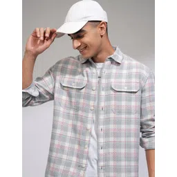 HIGHLANDER Men Relaxed Fit Spread Collar Checked Cotton Casual Shirt-picture-40