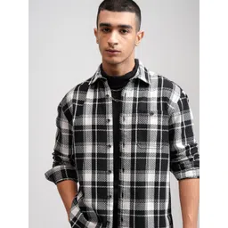 HIGHLANDER Men Relaxed Fit Spread Collar Tartan Checked Cotton Casual Shirt-picture-28