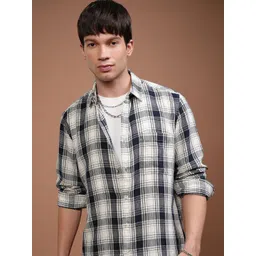 HIGHLANDER Men Relaxed Fit Spread Collar Tartan Checked Cotton Casual Shirt-picture-35