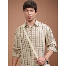 HIGHLANDER Men Relaxed Fit Spread Collar Tartan Checked Cotton Casual Shirt-picture-27